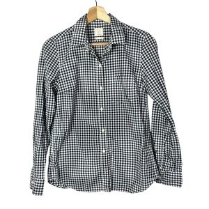 Gap Blue & White Gingham Plaid Fitted Boyfriend Long Sleeve Button Down XS
